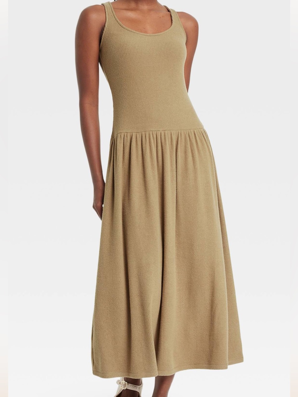 Universal Thread Tan Sleeveless Tank Soft Rib-Knit Maxi Dress Size M